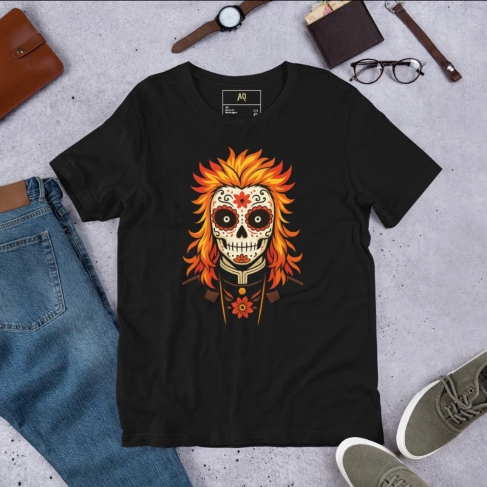 Custom day of the dead Rengoku T-shirt 100% cotton Gildan